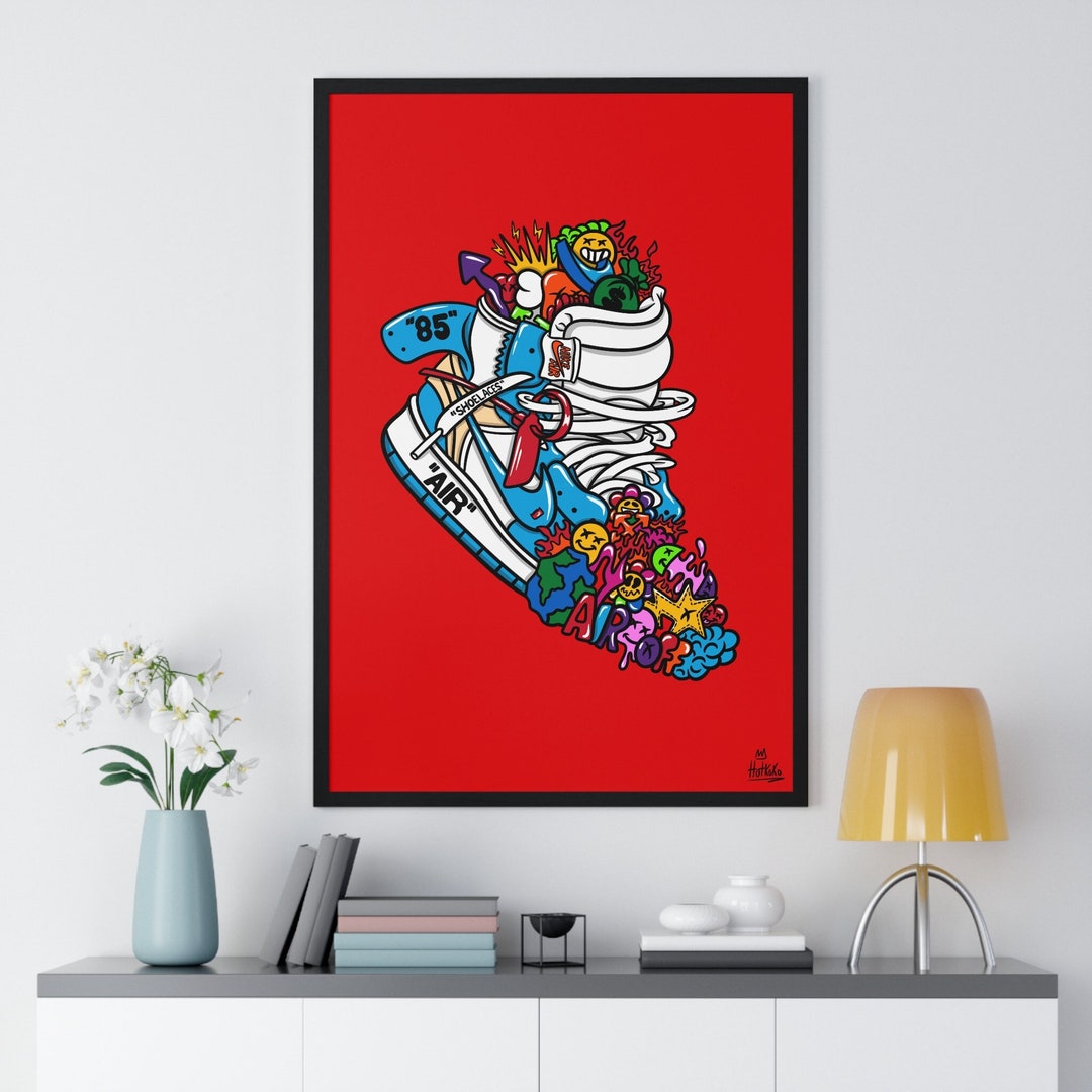 Off White Jordan 1 Doodle Art Print Cartoon Canvas Wall Art Etsy