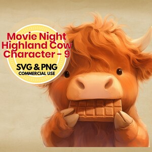 highland cow svg movie night digital clipart for cricut and sublimation png instant download for crafts shirts mugs