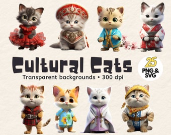 cat breed clipart bundle digital download cute kitten png svg set international costume illustrations printable commercial use