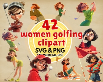 Women Golfing Clipart Bundle: PNG, SVG (Digital Download)