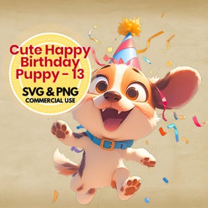 Anniversaire chiot clipart svg png téléchargement numérique pour fête invitations cartes décor t-shirts imprimable chien anniversaire design