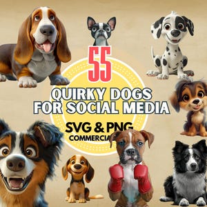 dog breed clipart bundle cartoon dog illustrations set svg png digital download for crafts branding social media
