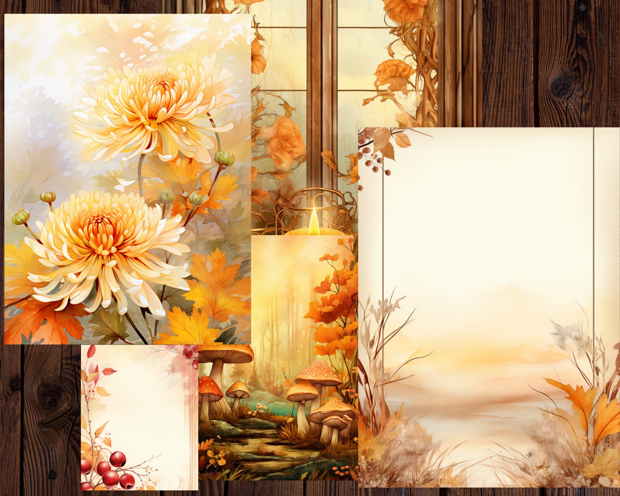 Autumn Junk Journal Printable Pages Set for Scrapbooking