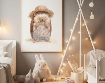 Watercolor Hedgehog Nursery Print: Woodland Animal Decor (Digital Download)
