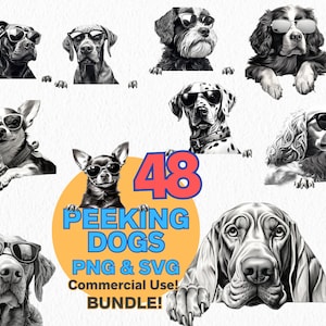 Hund Clipart Bundle peeking welpen svg png Set mit 48 hochauflösenden digitalen Download für Print on Demand Handwerksprojekte kommerzielle Nutzung