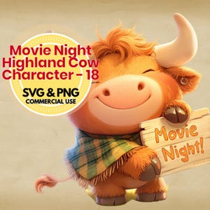 highland cow svg movie night digital clipart cute cow png sublimation printable farmhouse instant download for cricut crafts