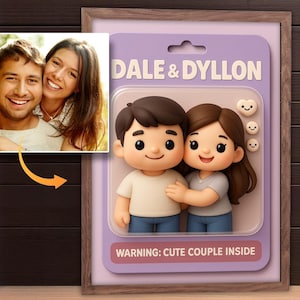 Retrato de pareja de juguetes chibi personalizados, descarga digital, ilustración personalizada en blíster, póster de coleccionista único, regalo