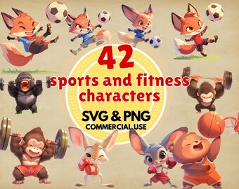 Sports & Fitness Clipart: 42 Athlete Character Designs (PNG, SVG)