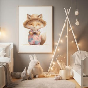 watercolor fox nursery wall art digital print for baby room woodland decor kids room animal illustration