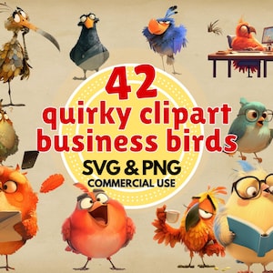 zakelijke vogel clipart bundel eigenzinnige kantoor vogels svg png-illustraties direct downloaden voor ambachten, marketing en branding
