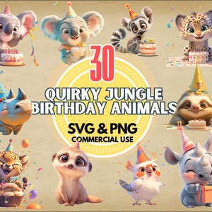 jungle animals birthday clipart bundle svg png quirky party animal illustrations digital download for kids crafts invitations decor