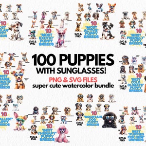 puppy breed clipart bundle digital download set, 10 high-res dog png and svg images for crafts sublimation print on demand projects
