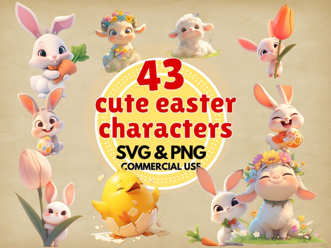 Easter Clipart Bundle Cute Bunny Chicks Svg Png Digital Download Spring ...