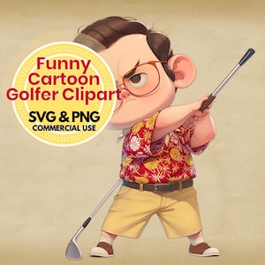 ゴルフ svg png バンドル 面白いゴルファー クリップアート デジタルダウンロード 漫画 ゴルフ 男 赤いハワイアンシャツ クリカット 昇華アート