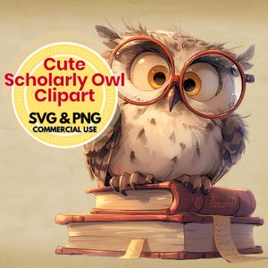 owl clipart for book lovers digital download cartoon owl with glasses svg png for teachers crafters planners reading gifts