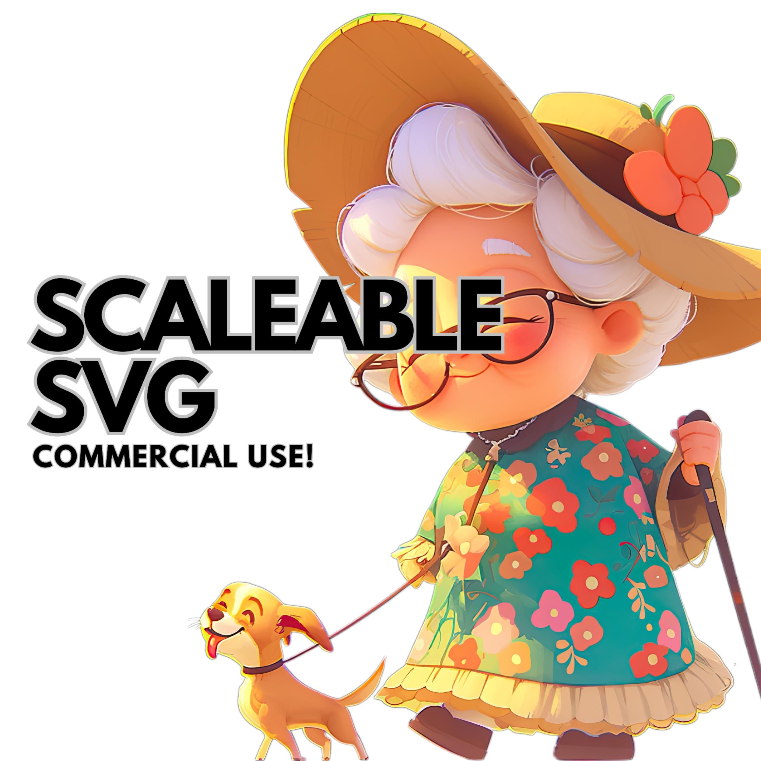 Funny Grandma Clipart SVG PNG Digital Download Cute Granny Cartoon ...
