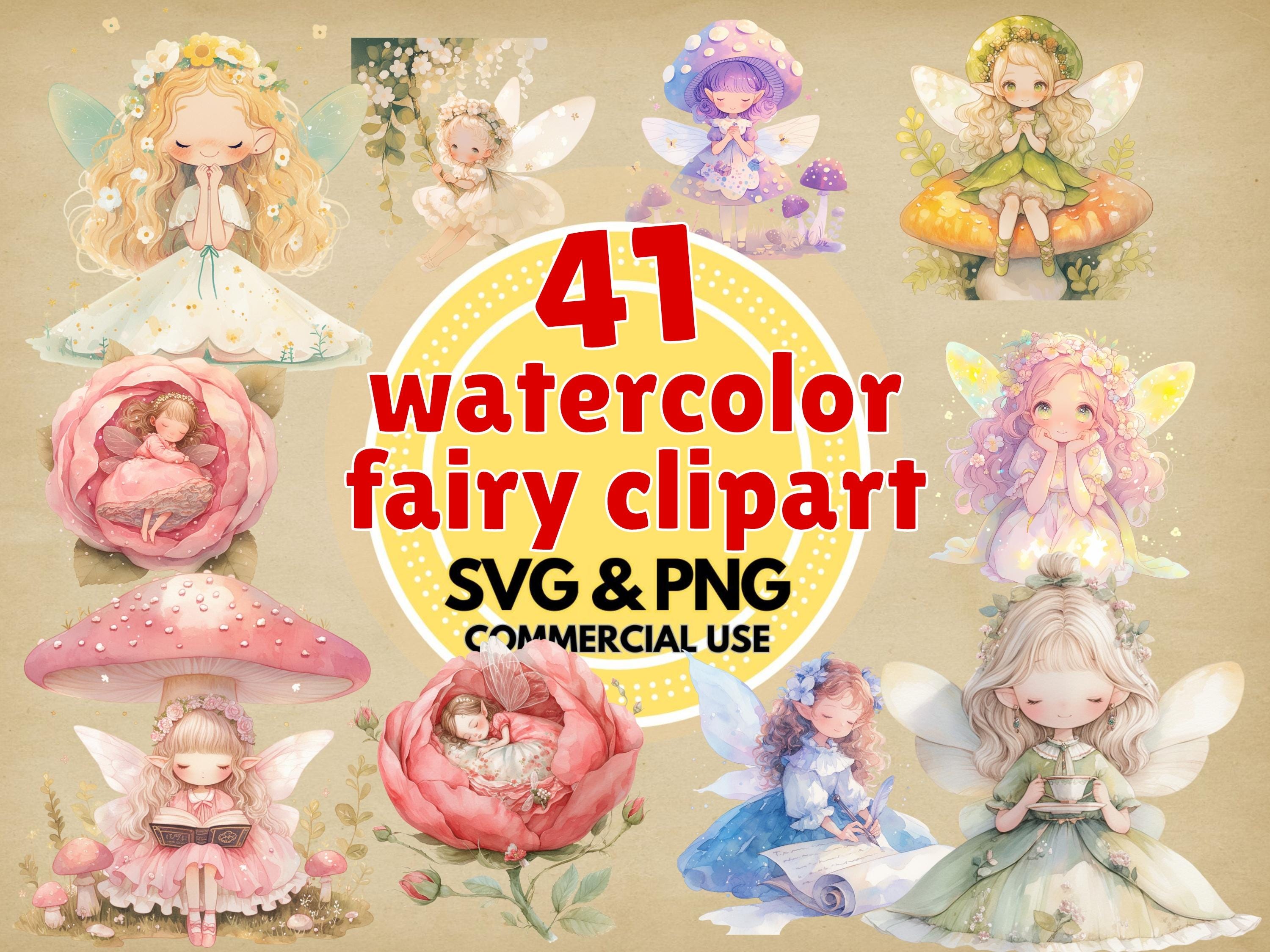 Watercolor Fairy Clipart: Fantasy PNG SVG Graphics (digital Download ...