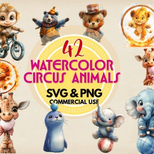 Circusdier clipart bundel aquarel digitale download png svg schattig carnaval dieren voor uitnodigingen kinderdagverblijf inrichting scrapbooking