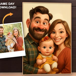 Ritratto di famiglia personalizzato in stile cartone animato, da foto digitale, regalo in stile 3D, illustrazione caricaturale personalizzata