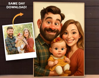 custom family cartoon portrait from photo digital 3d style gift personalized caricature illustration
