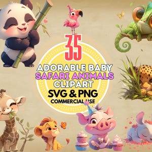 Ensemble de clipart animaux safari mignon bébé animal de la jungle png svg téléchargement numérique pour chambre d'enfant artisanat invitations projets cricut