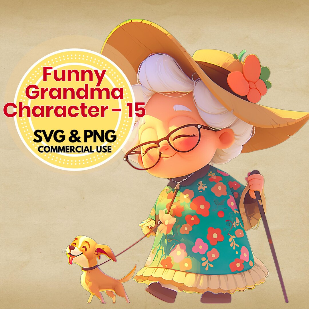 Funny Grandma Clipart SVG PNG Digital Download Cute Granny Cartoon ...