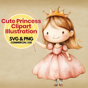 princess clipart bundle cute pink dress png svg digital princess character watercolor style instant download