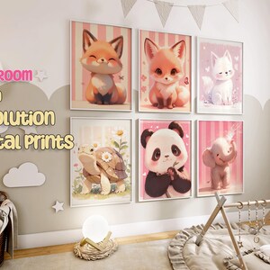 animal nursery wall art printable set for girls room kids bedroom decor digital animal prints bundle instant download