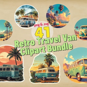 retro busje clipart bundel vintage reis busje png en svg set voor crafting sublimatie scrapbooking digitale download