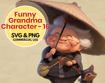 Grappige oma clipart, eigenzinnige oma kunst, SVG PNG (digitale download)