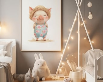 Watercolor Piglet Print: Baby Animal Nursery Decor (Digital Download)