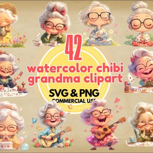 Cute Grandma PNG and SVG Watercolor Clipart Bundle Cozy Granny Commercial use Instant Download Paper Crafts Junk Journal Scrapbooking