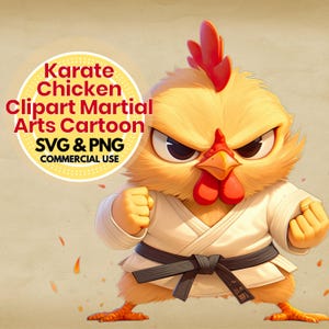 karate chicken clipart digital download svg png martial arts rooster cartoon for cricut shirts crafts stickers sublimation