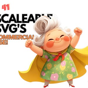 Grandma Clipart Pack Png Svg – Cute Chibi Grandma Graphics Bundle for ...