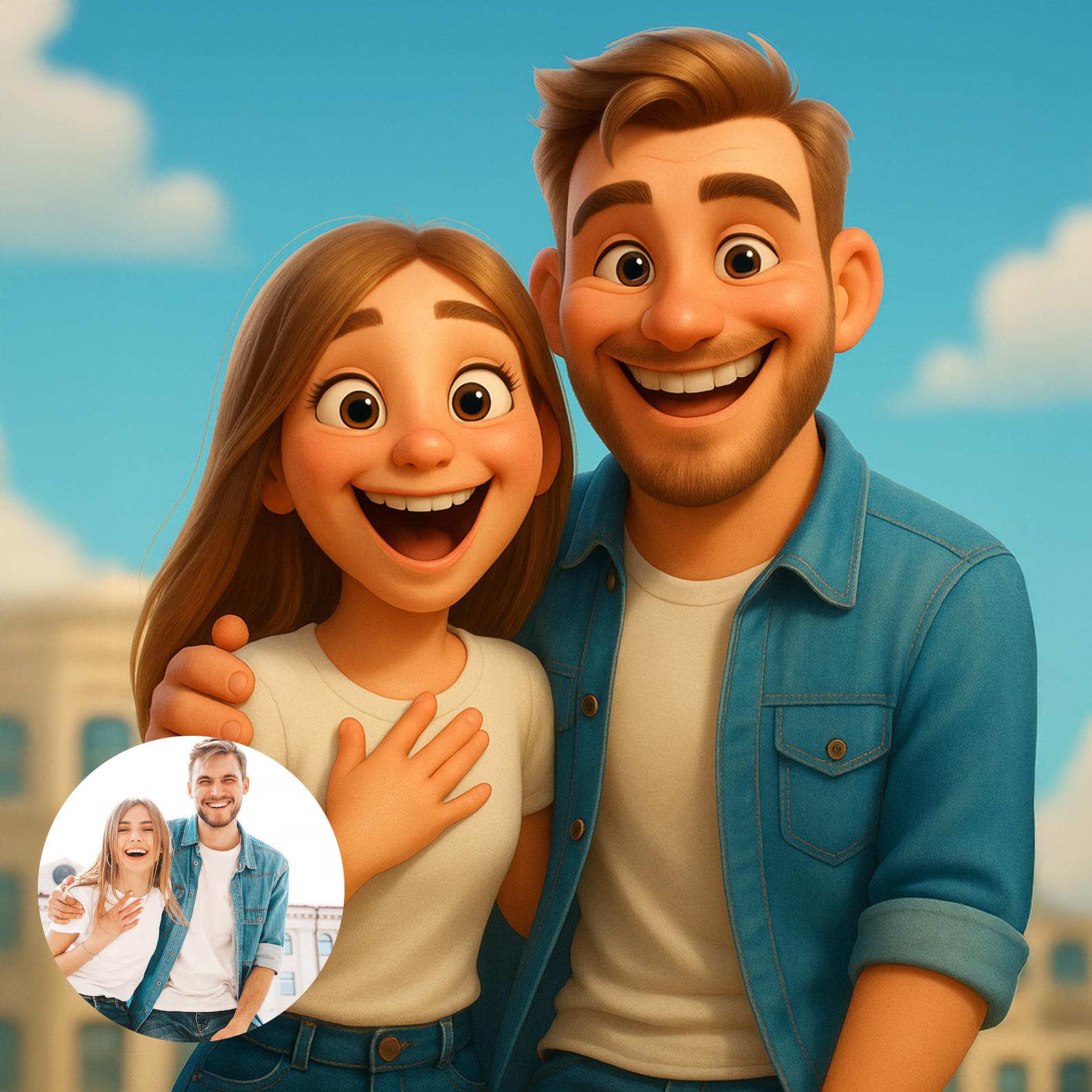 custom pixar style couple portrait digital download personalized cartoon illustration from photo unique anniversary gift