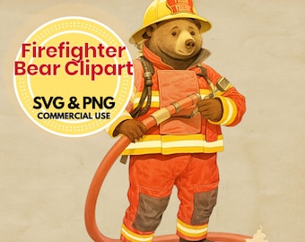 firefighter bear svg digital clipart for cricut and sublimation cute fireman bear png printable download