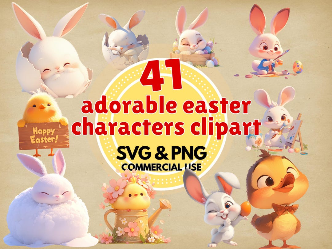 Easter Clipart Bundle Cute Bunny and Spring Animals Png Svg Digital ...