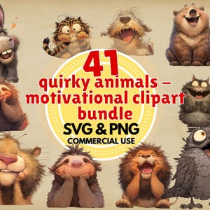 Ensemble de cliparts animaux drôles ensemble de motivation animaux originaux png svg imprimable téléchargement numérique usage commercial