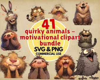 lustige Tier Clipart Bundle Motivations-Set schrullig Tiere png svg druckbarer digitaler Download kommerzielle Nutzung