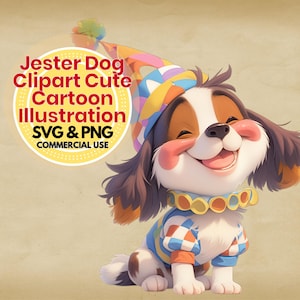 circus dog clipart svg png, cute jester dog digital download, cartoon carnival puppy illustration for cricut crafts