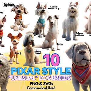dog clipart bundle pixar style unusual breeds png svg download digital puppy illustrations commercial use