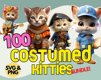 cat clipart bundle png svg set of 100 cute costume kittens digital download for crafts shirts mugs sublimation commercial use