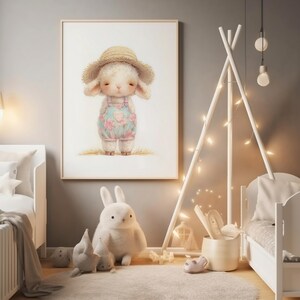 baby animal wall art printable watercolor lamb nursery decor digital download for kids room and baby shower gift