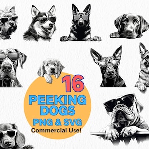 spähender Hund Clipart Bundle svg png, süße Welpen Rassen digitaler Download, Sonnenbrillen Hund Illustrationen für Handwerk Sublimation