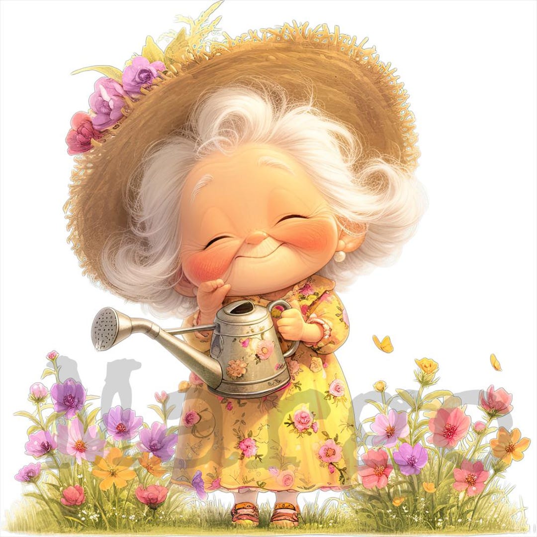 Grandma Clipart Watering Flowers Cute Digital Download Png Svg Jpg Dxf ...