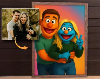 custom muppet style portrait for couples personalized cartoon poster from photo digital download gift