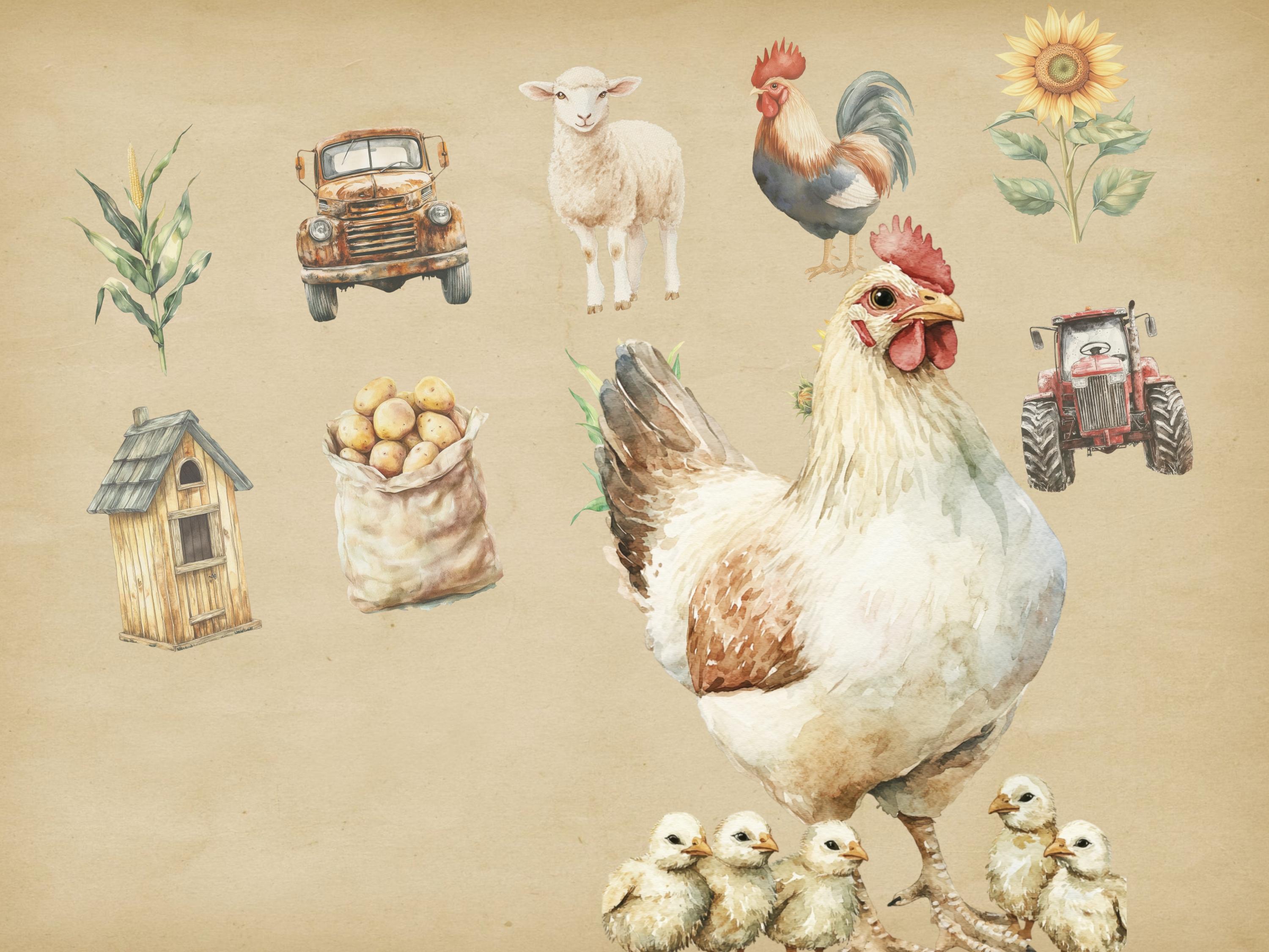 Farm Animals Watercolor Clipart Bundle Cute Png and Svg Barnyard ...