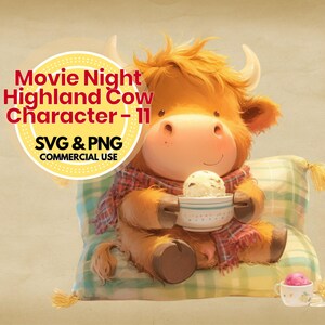 highland cow svg cartoon clipart movie night digital download for cricut silhouette png sublimation printable