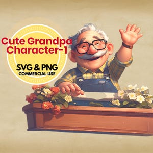 Nonno clipart download digitale png svg simpatico personaggio nonno illustrazione per cricut artigianato fai da te creazione di biglietti t-shirt sublimazione