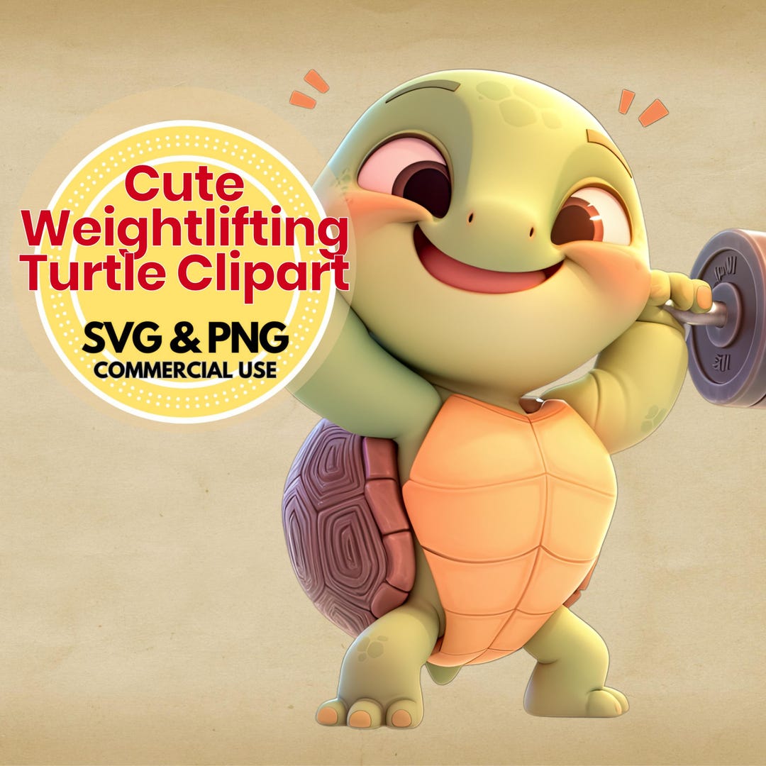 Turtle Svg Fitness Clipart Cartoon Weightlifting Png Digital Download ...